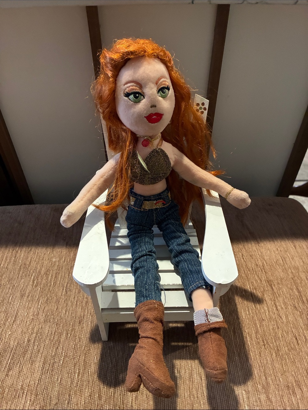 2007 Ty Redhead Plush Doll with Green Eyes and Blue Jeans